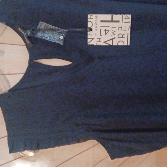 41 Hawthorne Navy Blue Blouse Ruffle Sheer Trim - Picture 4 of 4